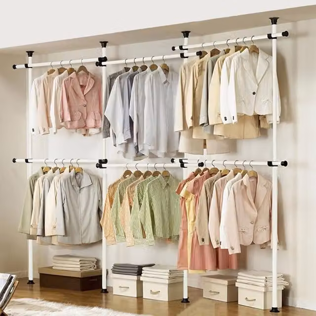 House of Home Triple Telescopic Wardrobe Hanging Rail Clothes Rack in White
