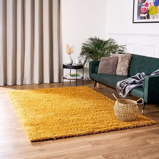 Bravich California Shaggy Rug in Yellow, W: 160 cm, D: 110 cm
