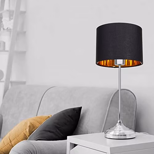 Happy Homewares Modern Black Cotton Fabric Round Drum Lamp Shade with Gold Inner – 4