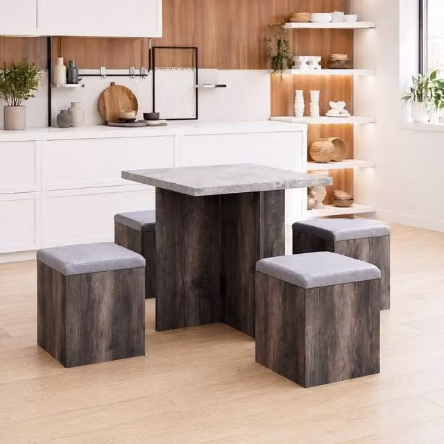 STILVORA Modern Square Dining Set with Table and Chairs in Matt Brown MDF Wood