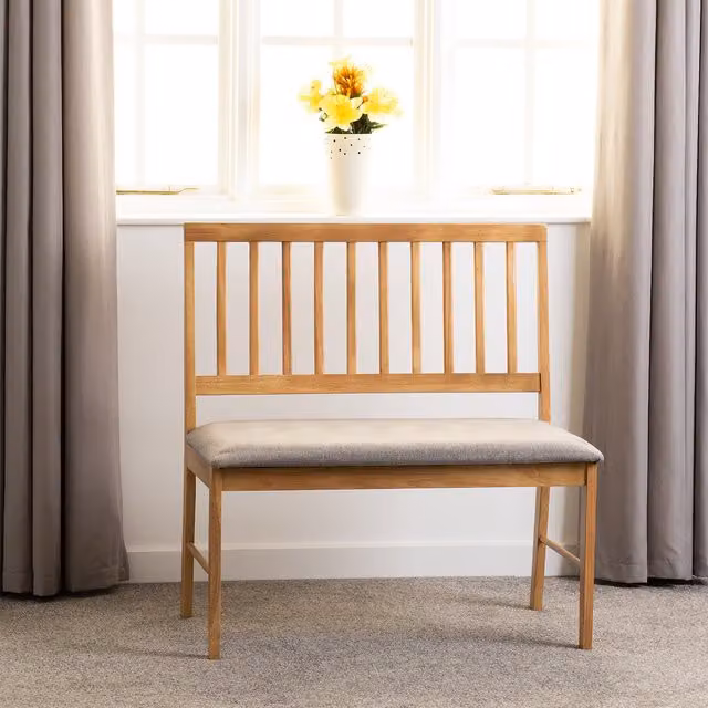 Seconique Austin Dining Bench in Oak Effect with Grey Fabric