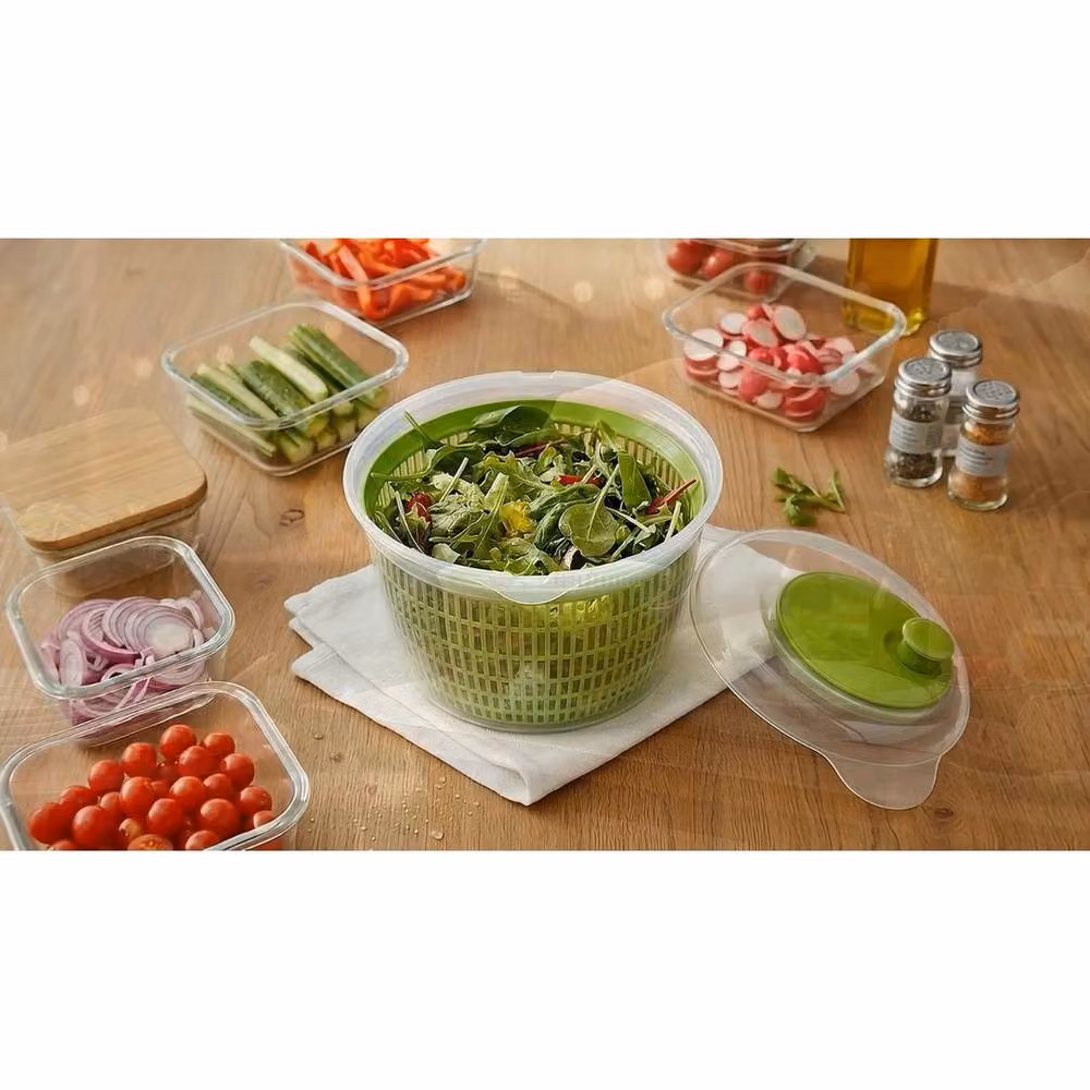 FLAVORA Salad Spinner Vegetable Washer Dryer Colander Bowl, Light Green, Diameter: 24 cm – 2