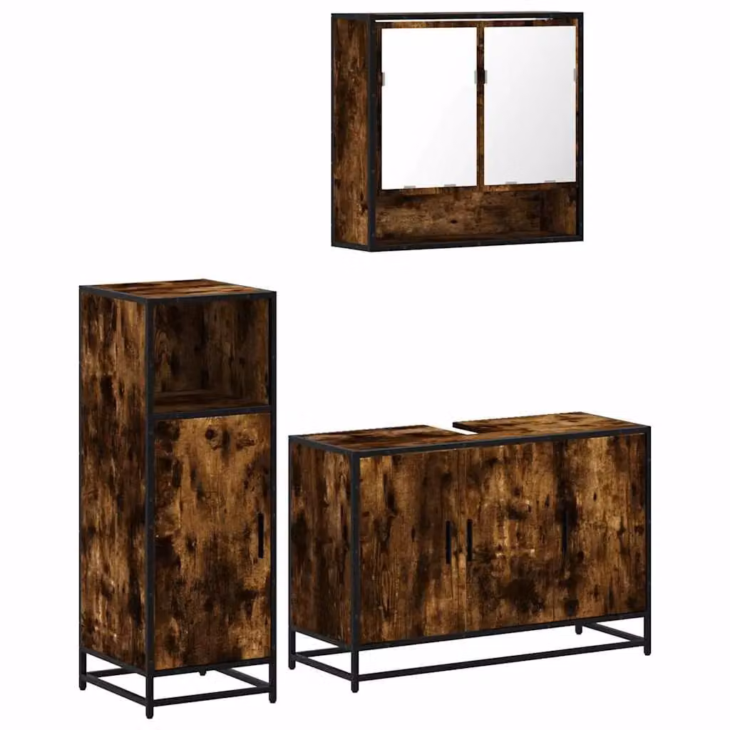 Berkfield Home 3 Piece Industrial Bathroom Furniture Set in Smoked Oak Brown – 2