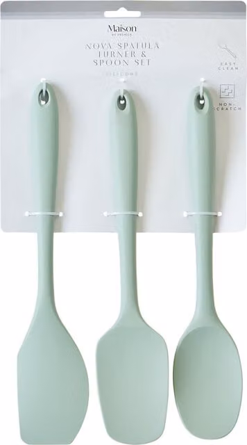 Interiors By Premier Sage Green 3-Piece Silicone Kitchen Tool Set including Spoon, Spatula and Turner