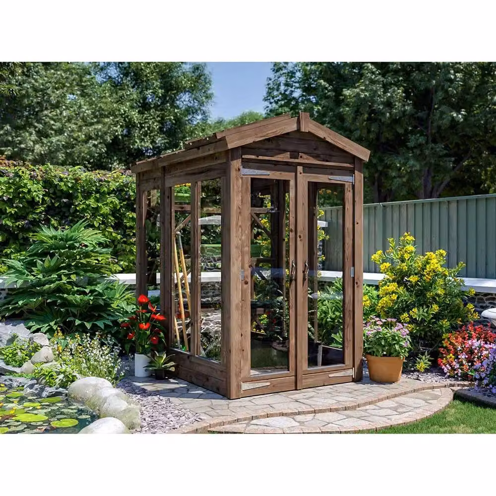 Dunster House Growzilla Wooden Greenhouse with Shelving, Brown, W: 120 cm, D: 180 cm, H: 216 cm – 2