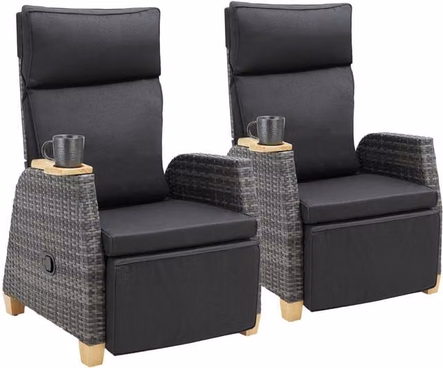tectake Pescara 2 Seater Rattan Armchair with Aluminium Frame in Grey