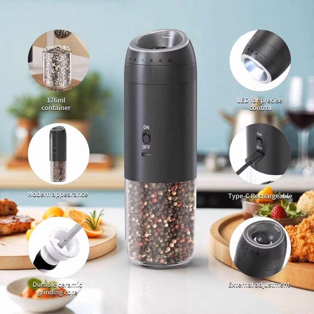 FLAVORA Rechargeable Gravity Electric Salt and Pepper Grinder in Black – 2
