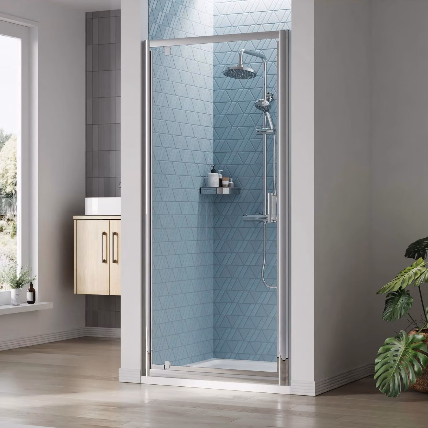 Balterley 6mm Glass Reversible Pivot Shower Door, Silver with Chrome Finish, W: 900 mm, H: 1900 mm – 2