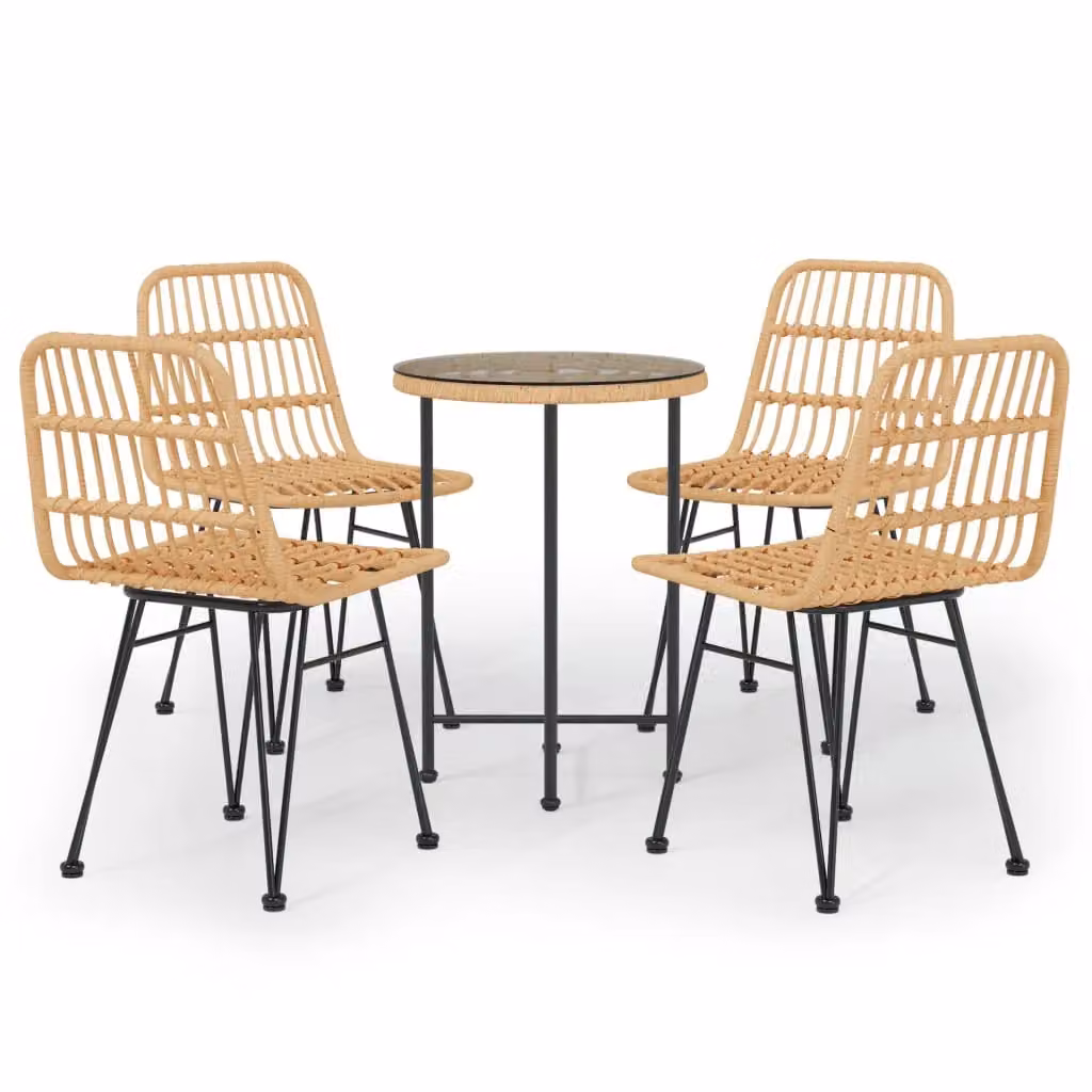 Berkfield Home 5 Piece Brown Poly Rattan Garden Dining Set with Steel and Glass Details – 2