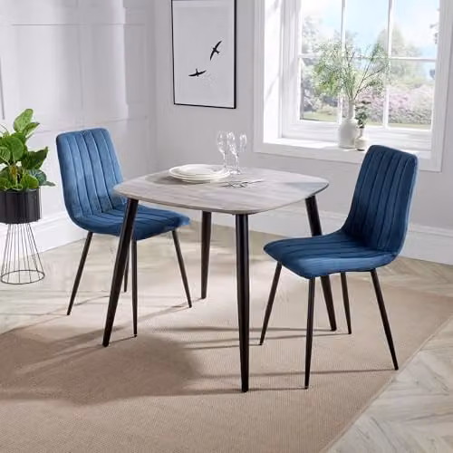 Core Products Aspen 3-Piece Dining Set with Square Grey-Oak Effect Table and 2 Blue Upholstered Fabric Chairs – 2