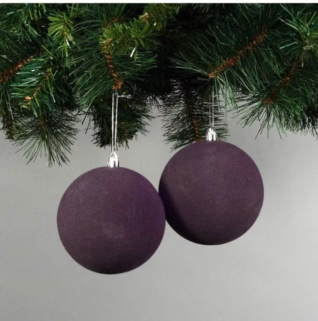 KDMD Set of 4 Round Purple Velvet Christmas Baubles, 10 cm