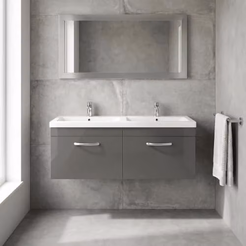 Balterley Gloss Grey Wall Hung 2 Drawer Vanity Basin Unit W/D/H: 120 x 39 x 47 cm – 4