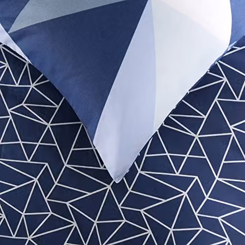 OHS Geometric Shapes Duvet Cover and Pillowcase Set in Blue and White, W/D/H: 225 x 220 x 220 cm – 6