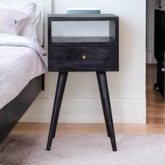Aosom UK Mini Nightstand with Drawer and Open Shelf in Black, W/D/H: 30 x 30 x 57 cm