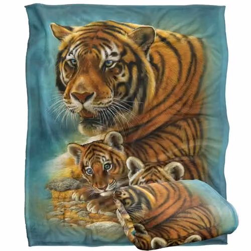 JQ Licensing Tiger and Cubs Silky Touch Super Soft Fleece Throw Blanket, Multicolour, W: 152 cm, D: 127 cm – 1