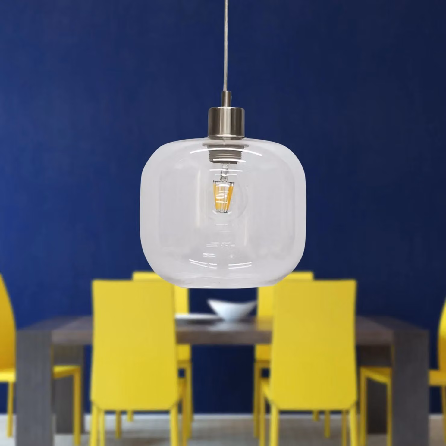 First Choice Lighting Bletch Set of 2 Pendant Lights with Transparent Glass and Silver Metal Fittings – 2