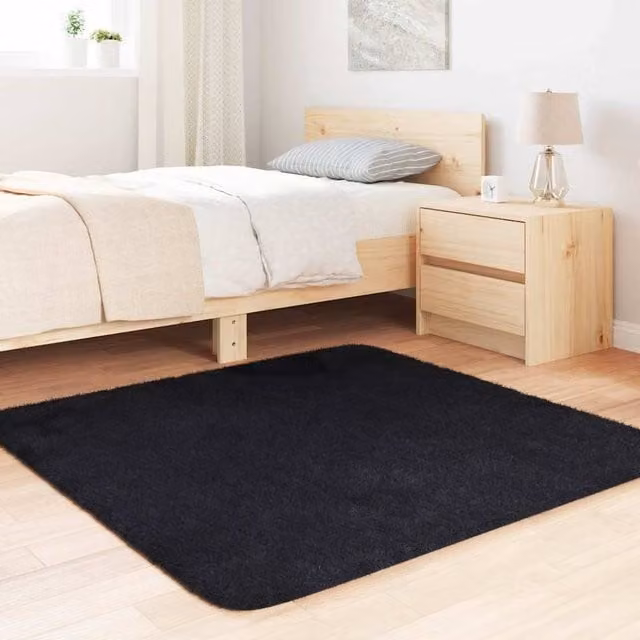 Berkfield Home NAVARRA Shaggy High Pile Rug, Black, W/D: 120 x 120 cm