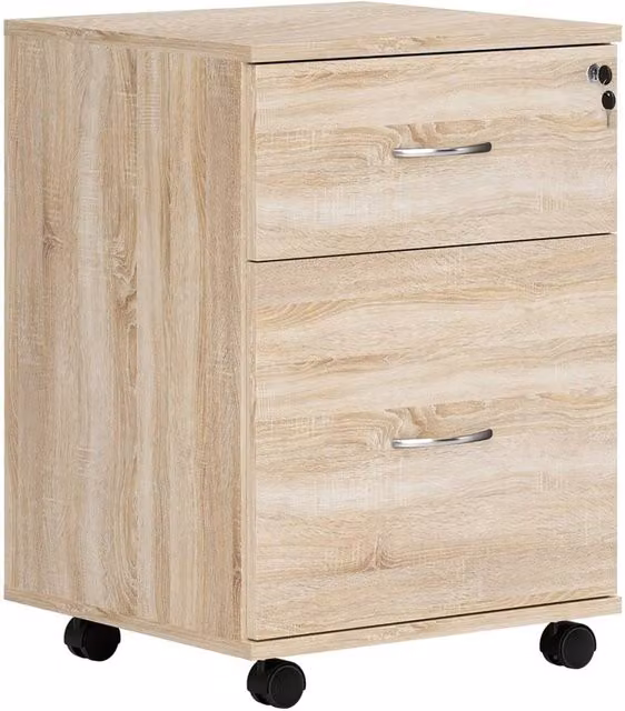 EONLION 2 Drawer Wooden Mobile Office Filing Cabinet in Natural Beige, W/D/H: 100 x 58 x 100 cm