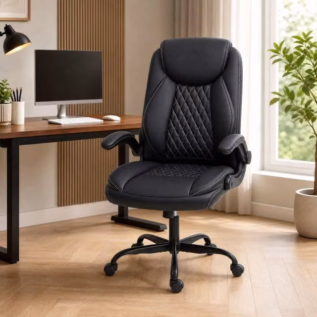 STILVORA Modern Black Synthetic Leather Swivel Task Chair for Home Office – 1