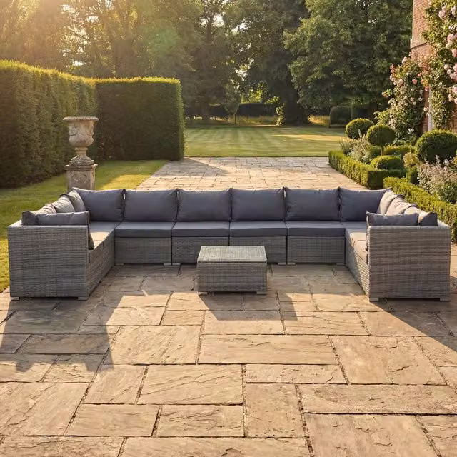 Artemis Home Oliena 10 Seat Modular Rattan Large U-Shape Garden Furniture Set in Grey