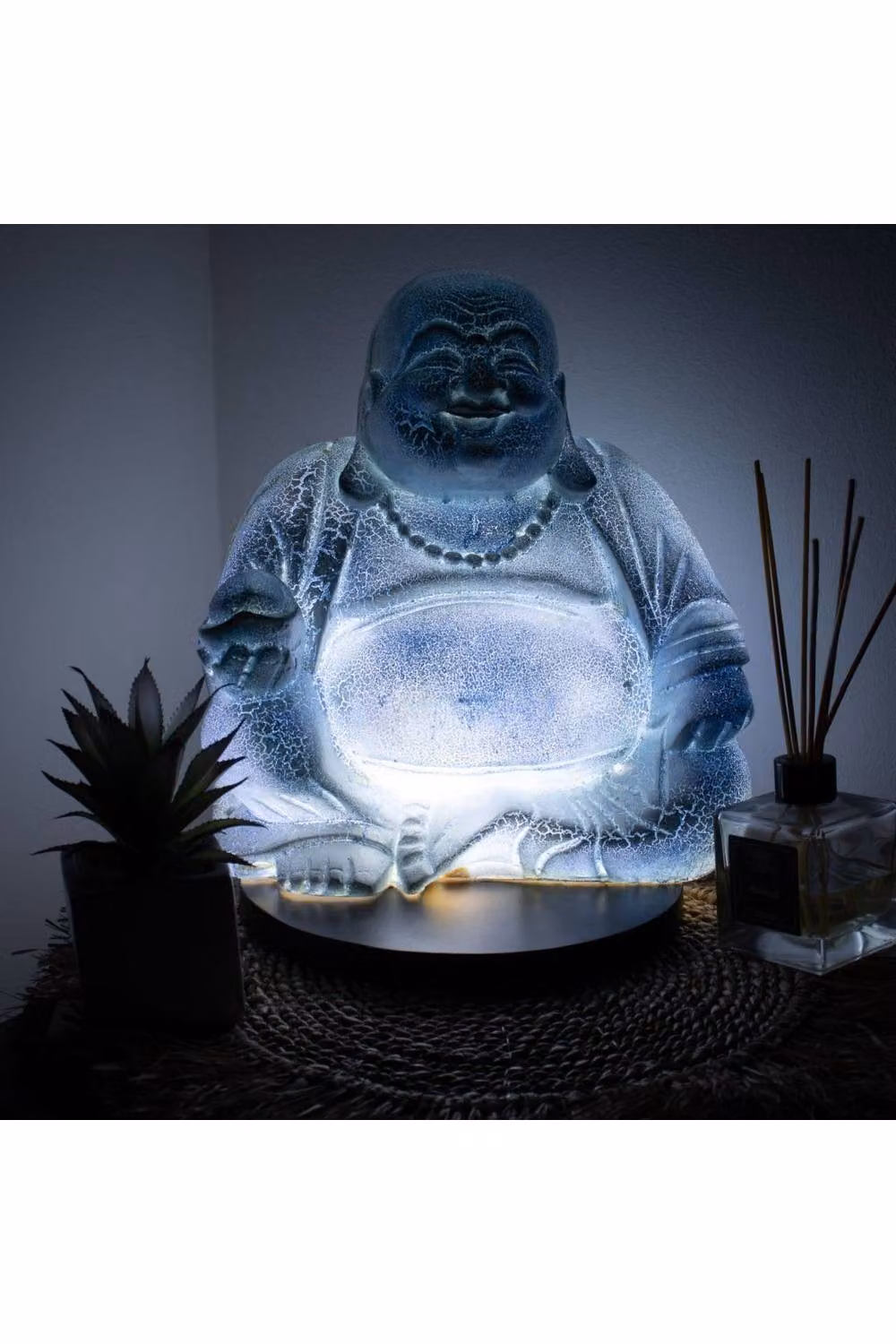 KDMD Laughing Buddha Crackle Glass Tabletop Lamp in Baby Blue – 3
