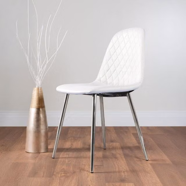 FurnitureboxUK Set of 2 Corona White Faux Leather Dining Chairs with Silver Legs