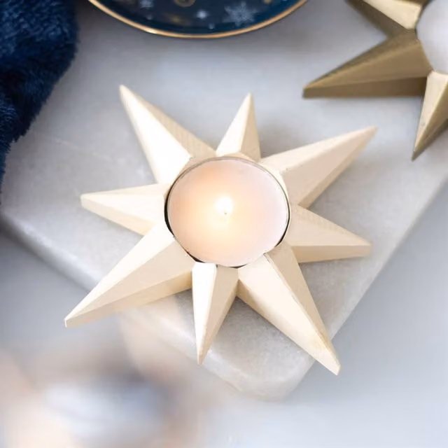 KDMK Modern White Star Tealight Candle Holder Geometric Tabletop Decor