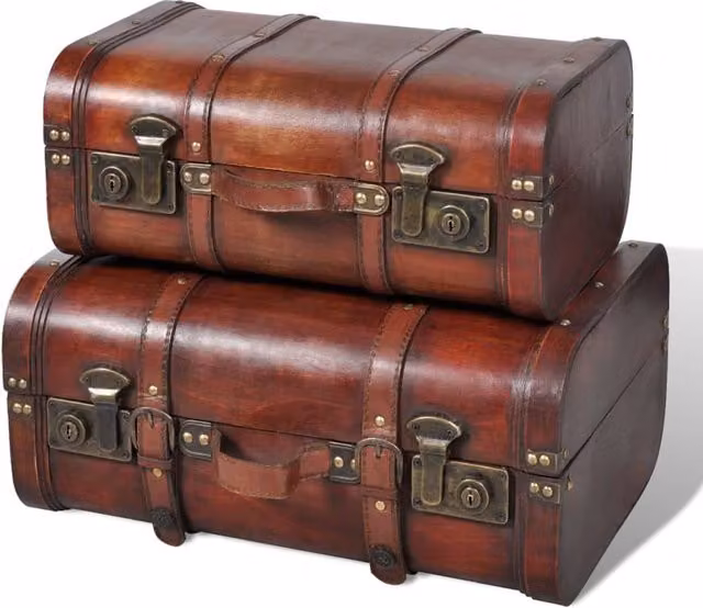 Berkfield Home Vintage Brown Lacquered Wooden Treasure Chest, 2 Piece Set