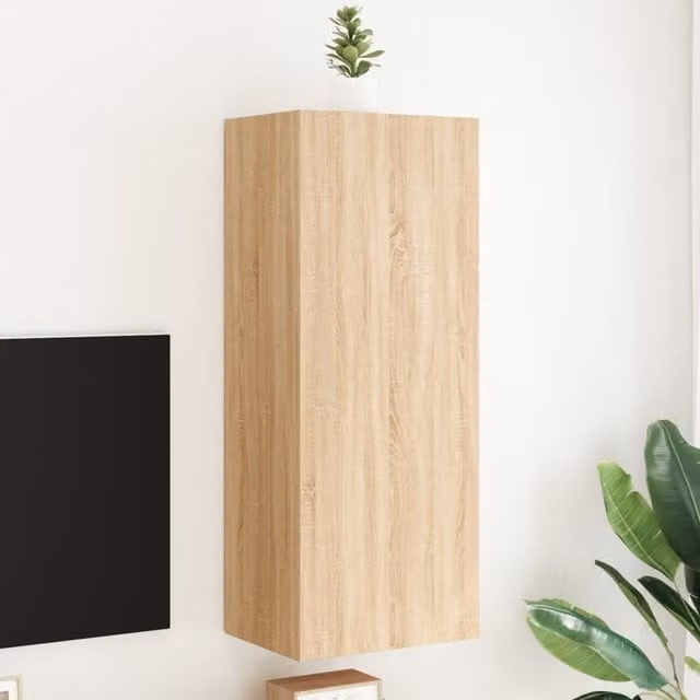 Berkfield Home Sonoma Oak TV Wall Cabinet, Brown, W: 40.5 cm, D: 30 cm, H: 102 cm – 1