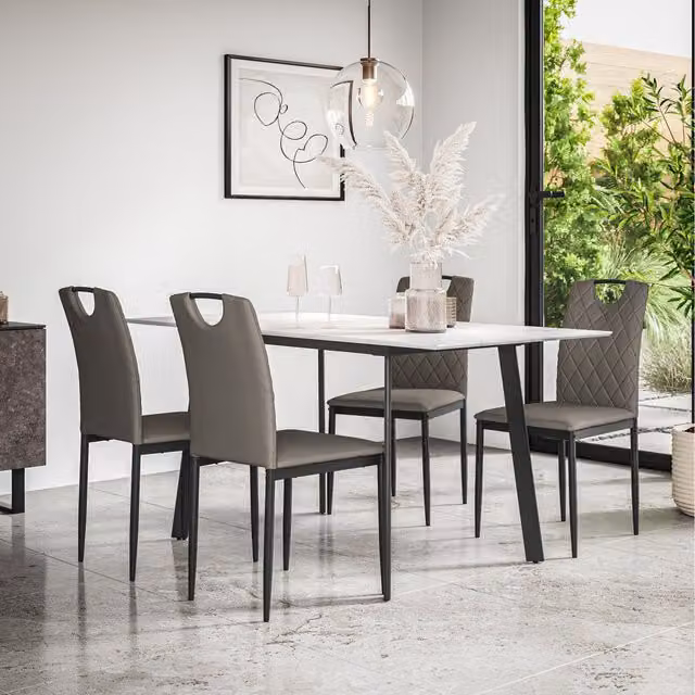 More4Homes Haydon Extending Marble Effect Dining Table and 6 Monza Faux Leather Chairs Set in Grey