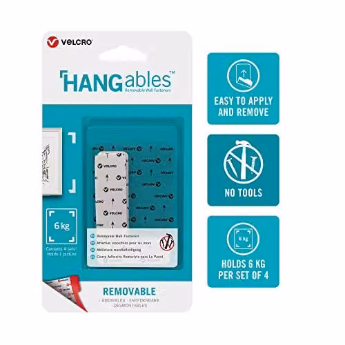 VELCRO Brand HANGables Removable Picture Hanging Corners, White, Set of 4, Holds up to 6kg – 1
