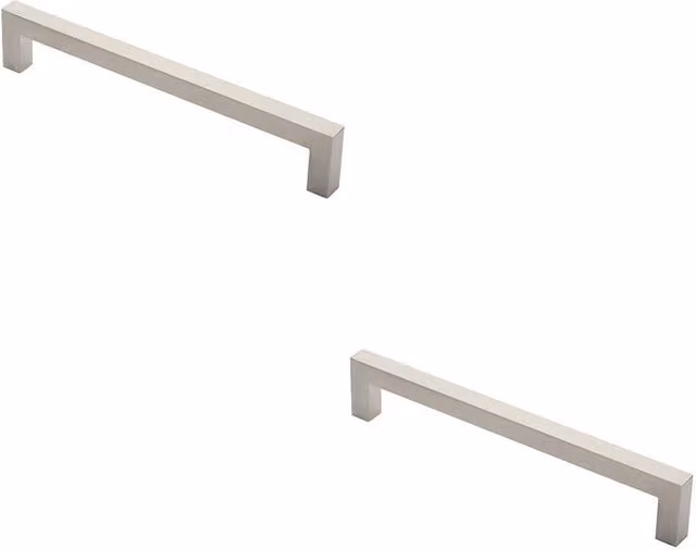 Loops 2x Square Mitred Door Pull Handles in Satin Silver Stainless Steel, W: 319 mm, D: 19 mm, Fixing Centres: 300 mm