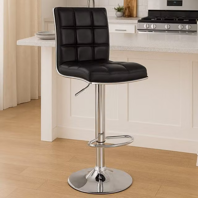 Orsina Tavor Black Faux Leather Bar Chair with Silver Metal Cantilever Base