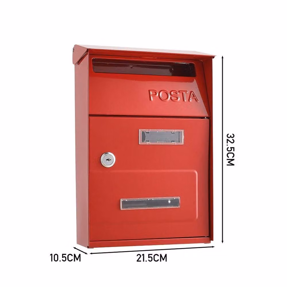 NESTLUNE Lockable Metal Outdoor Letter Post Box with Lid, Red – 2