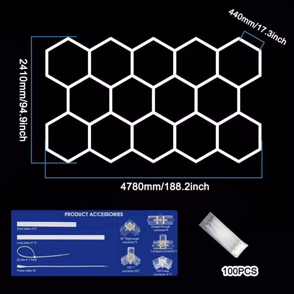 Ventryn 14 Hexagon LED Ceiling Lighting in White for Car Detailing and Garages – 2