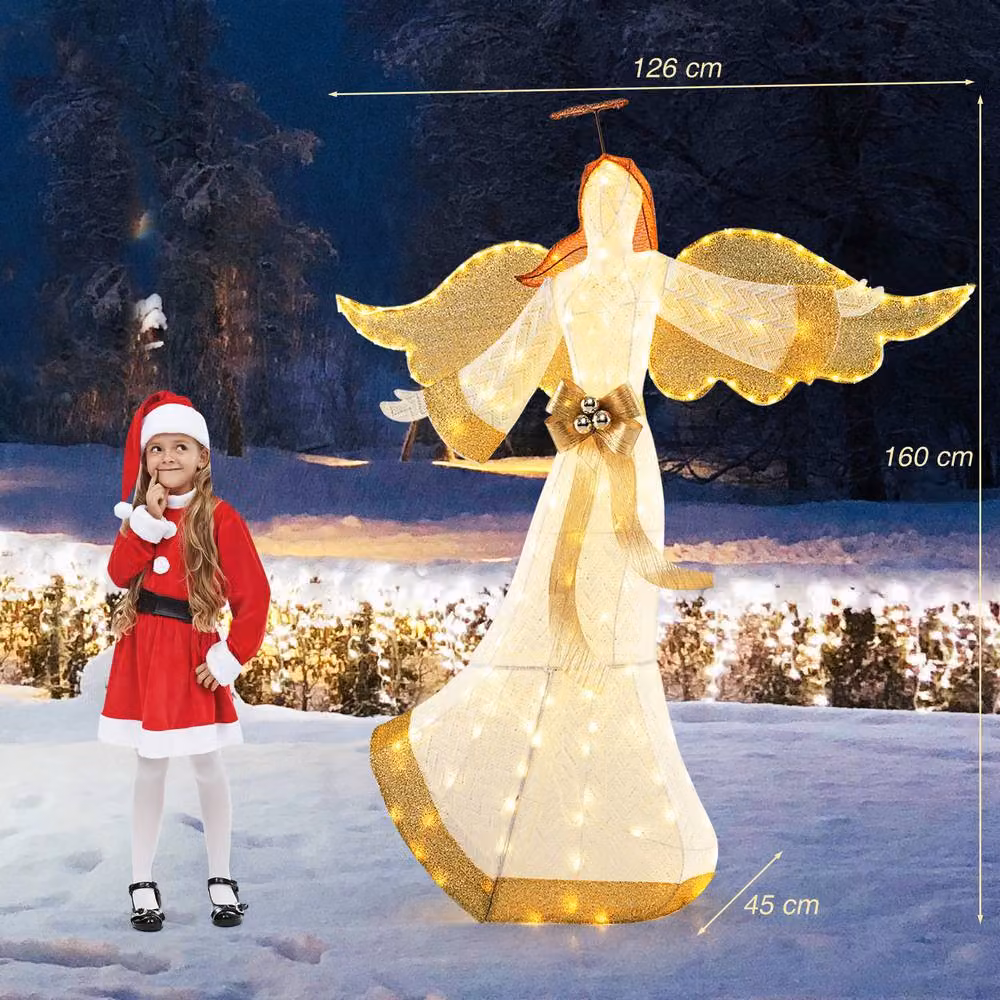 Costway Lighted Angel Christmas Decoration with Halo and Bow in White – 2