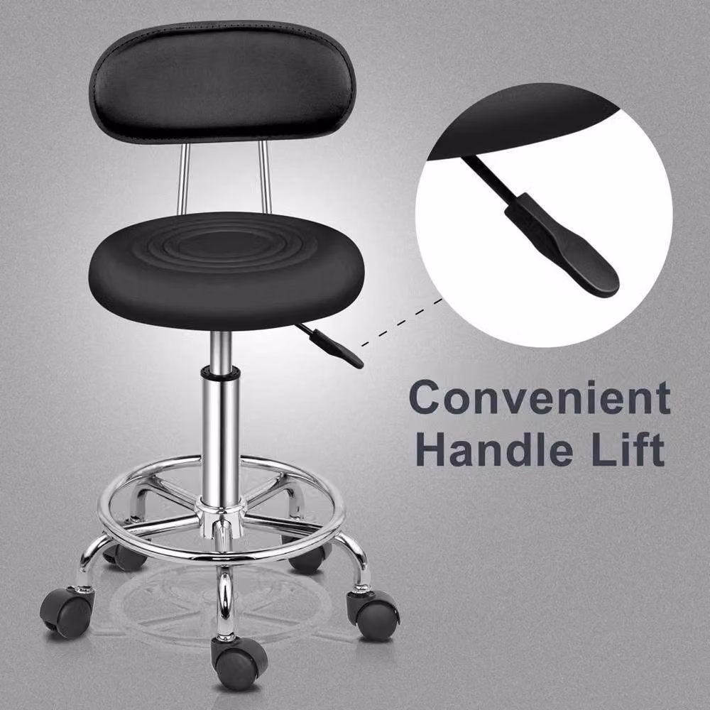 EONLION Black PU Leather Swivel Salon Stool with Backrest and Castors – 3