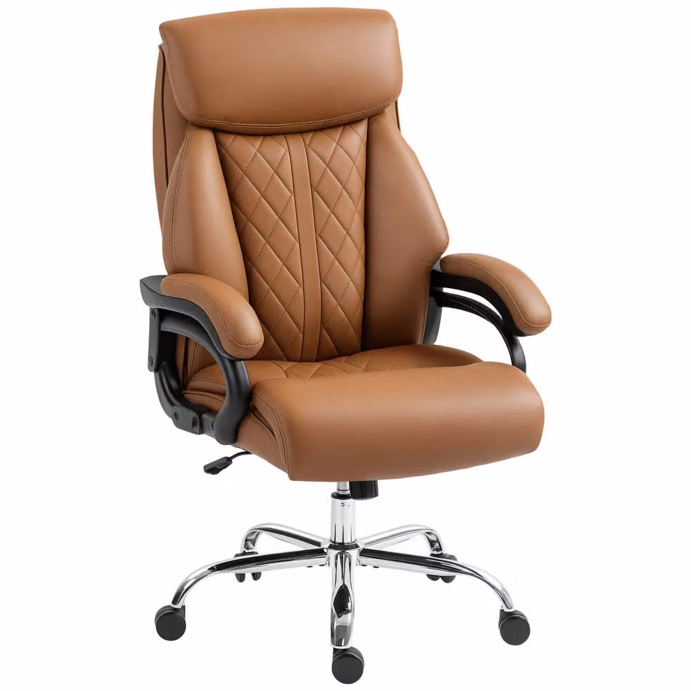 STILVORA Brown Synthetic Leather Task Chair with Headrest, Armrests and 360 Degree Swivel – 4