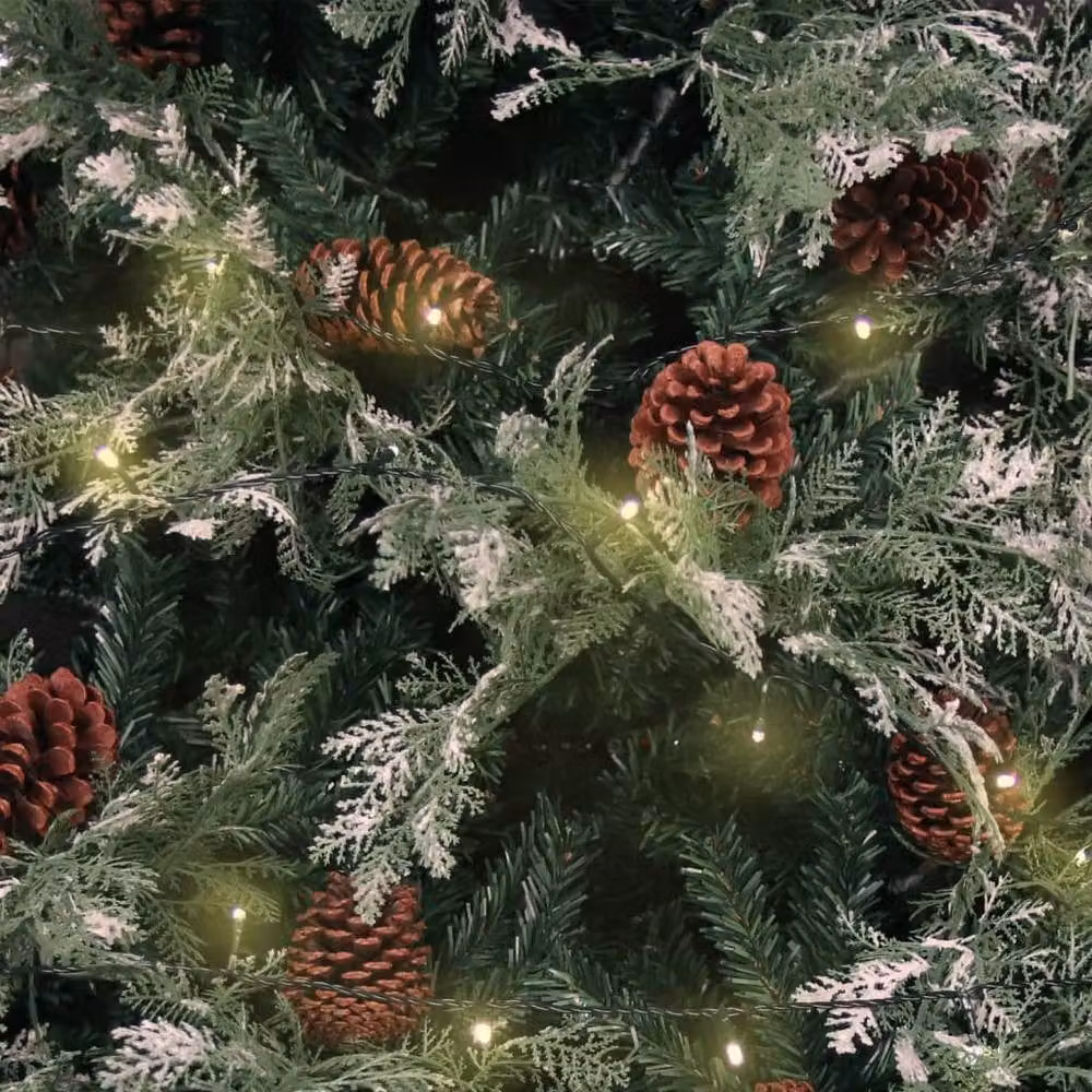 Berkfield Home Pre-lit Christmas Tree with Pine Cones in Green and White, Height: 195 cm – 3