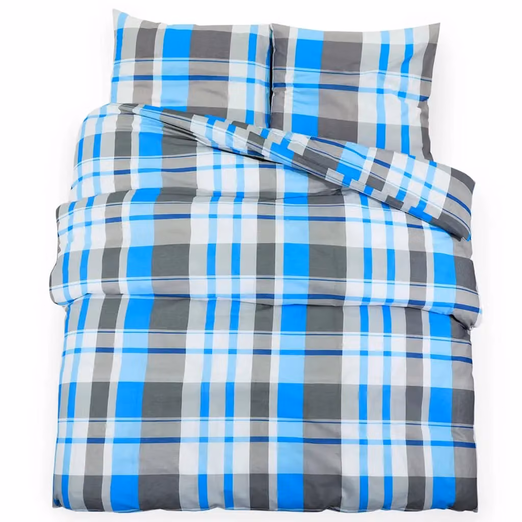 Berkfield Home Checked Cotton Duvet Cover and Pillowcase Set in Blue and Grey, 200 x 200 cm – 2