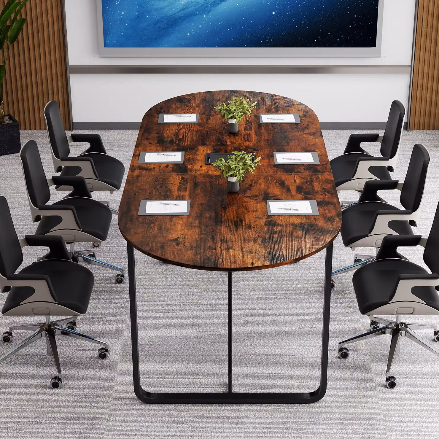 Gymax Oval Executive Home Office Table with Metal Sled Base, Brown – 5