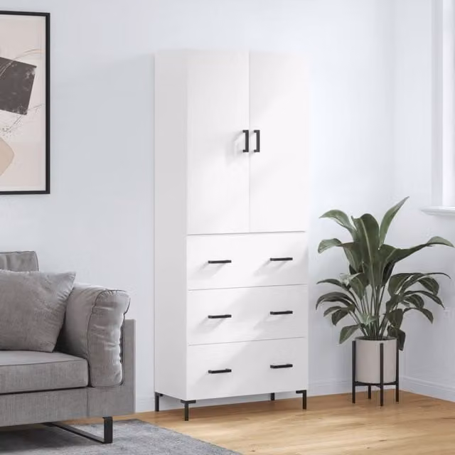 Berkfield Home Modern White Matt Highboard with Hinged Doors and Internal Shelves, W/D/H: 69.5 x 34 x 180 cm