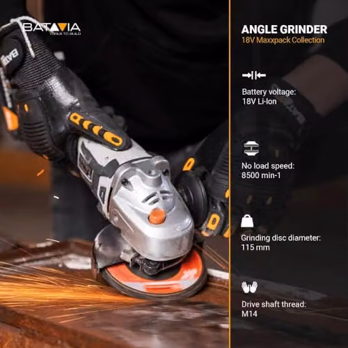 Batavia Maxxpack 18V Cordless Brushless Angle Grinder 115mm, Grey and Orange – 2
