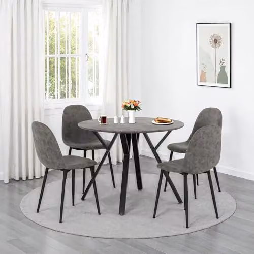Seconique Athens Round Dining Set with 4 Chairs in Concrete Effect Grey and Black – 3