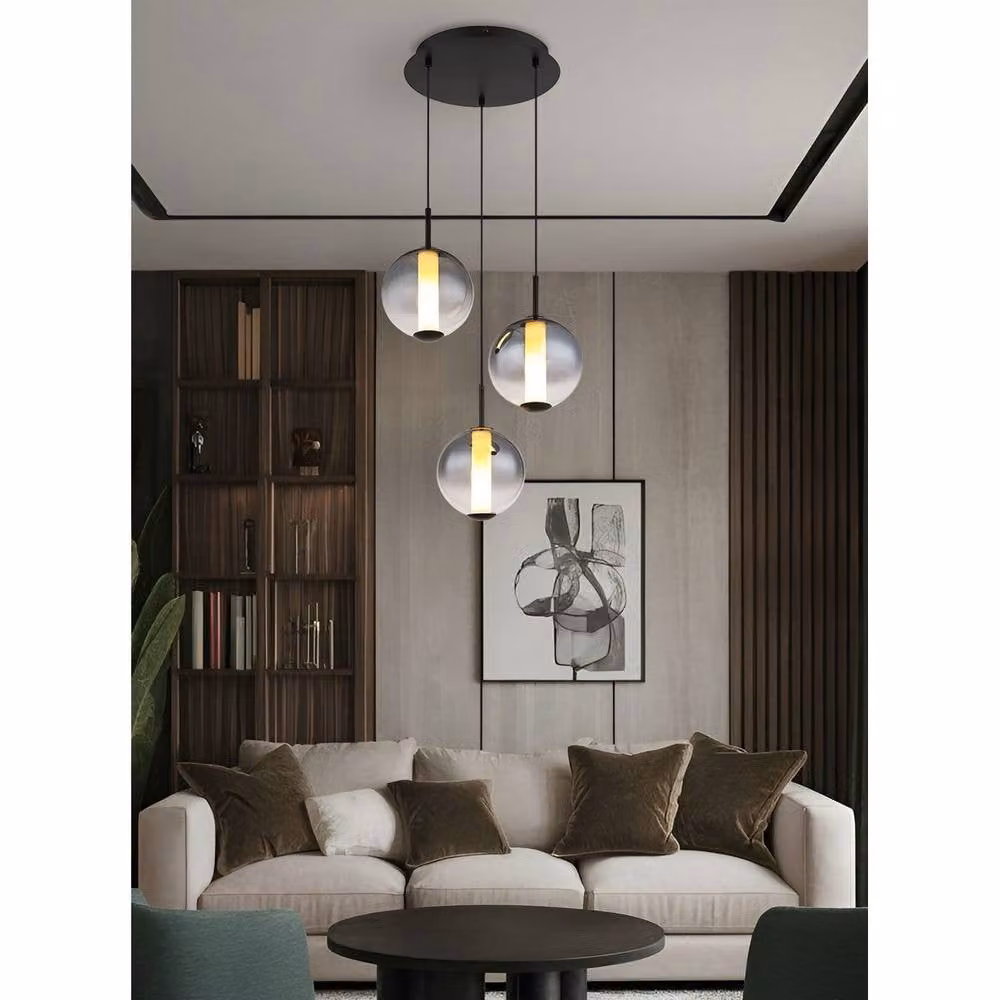 Netlighting Lacy Cluster Pendant Light in Matt Black with Smoke Glass Shades, 3x LED 3000K Warm White – 2