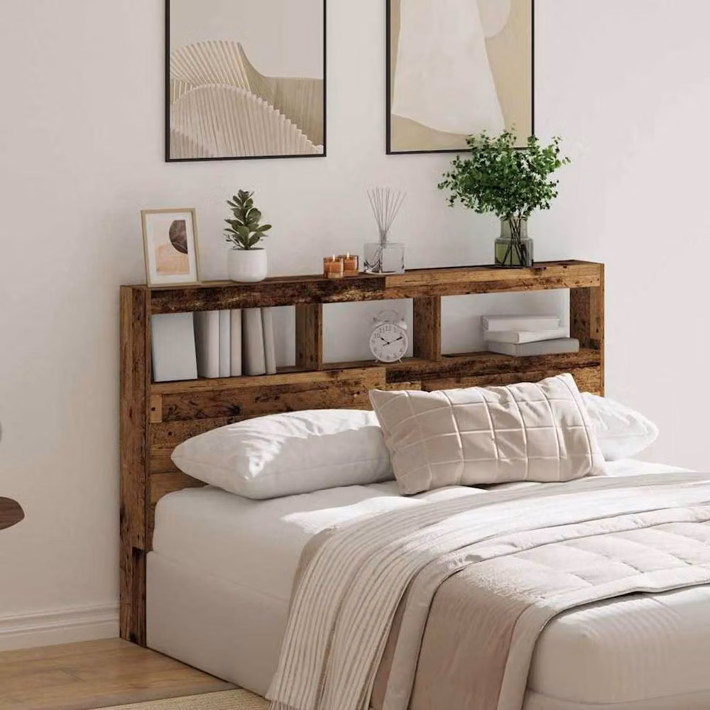 Berkfield Home Modern Headboard Cabinet with LED Lighting and USB Charging Port in Brown, W: 160 cm, D: 17 cm, H: 102 cm – 4