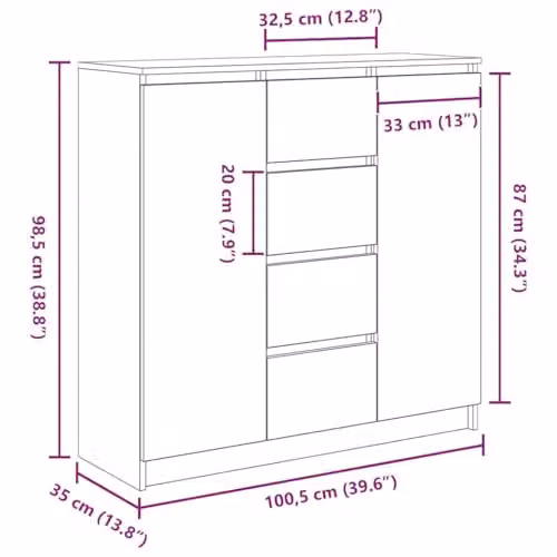 vidaXL Sideboard with Drawers in Brown Smoked Oak, W/D/H: 100.5 x 35 x 98.5 cm – 3