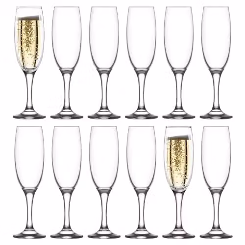 LAV Empire Glass Champagne Flutes, Set of 12, Transparent, 220ml – 1