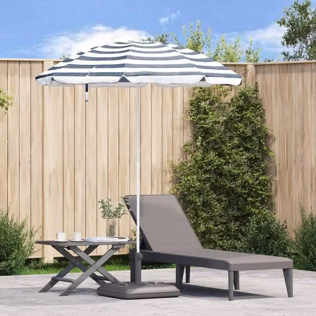 Berkfield Home Blue and White Striped Beach Parasol with Aluminium Pole, Diameter: 240 cm
