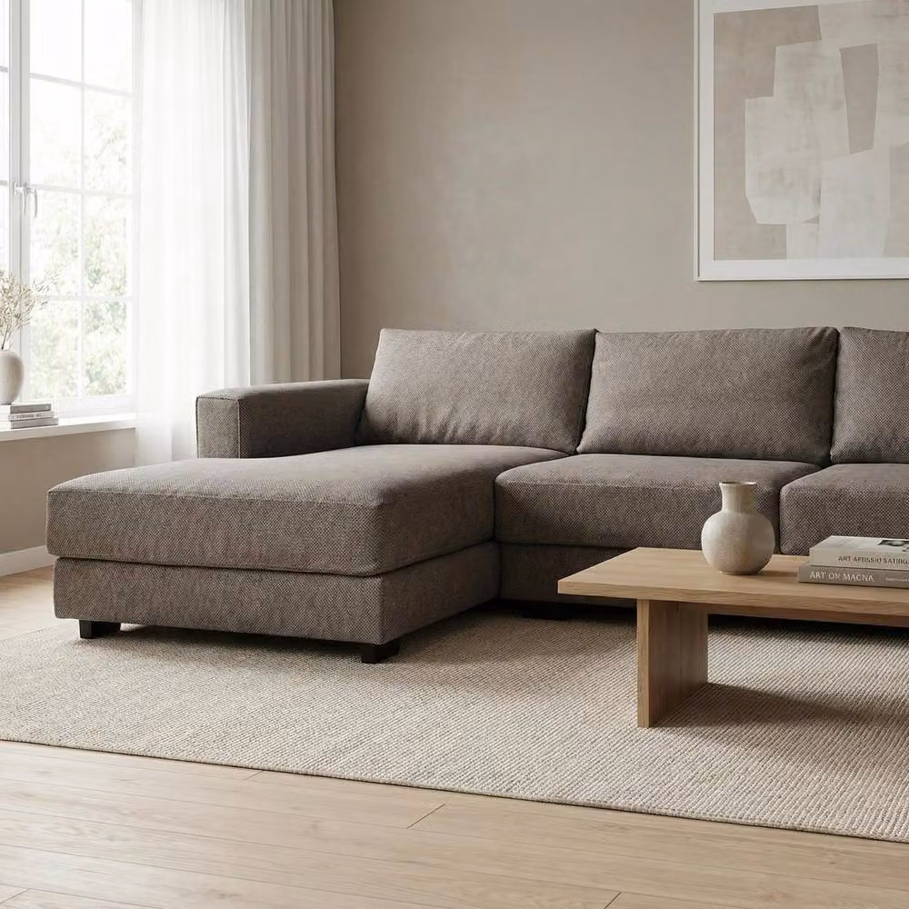 Abakus Direct Kaizer L-Shaped Corner Sofa in Beige Bouclé Fabric, Left Facing – 2